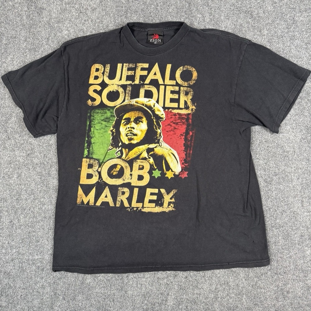 🎵 Vintage Bob Marley Shirt 2X Mens Black Buffalo Soldier Zion Rootswear T-Shirt